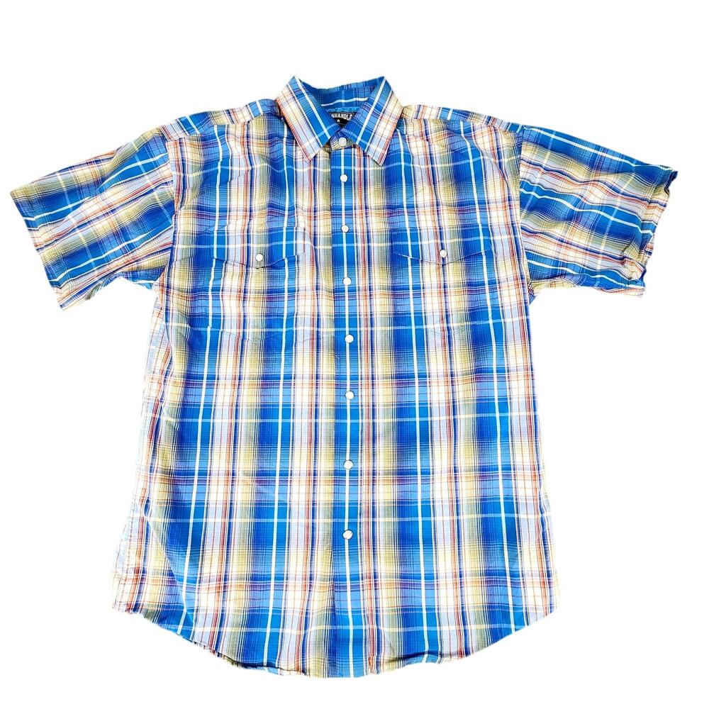 Panhandle Pearl Snap Shirt sz M Men Plaid Blue Red USA Texas Western Cowboy